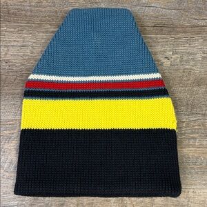Vintage Smiley 100% Wool Knit Beanie – Striped Colorblock USA Made